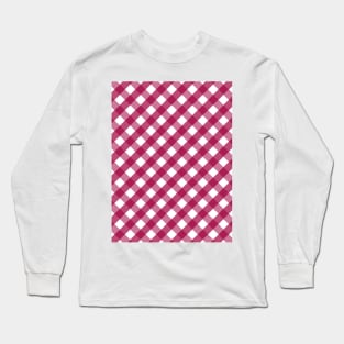 Cranberry Pink and White Check Gingham Plaid Long Sleeve T-Shirt